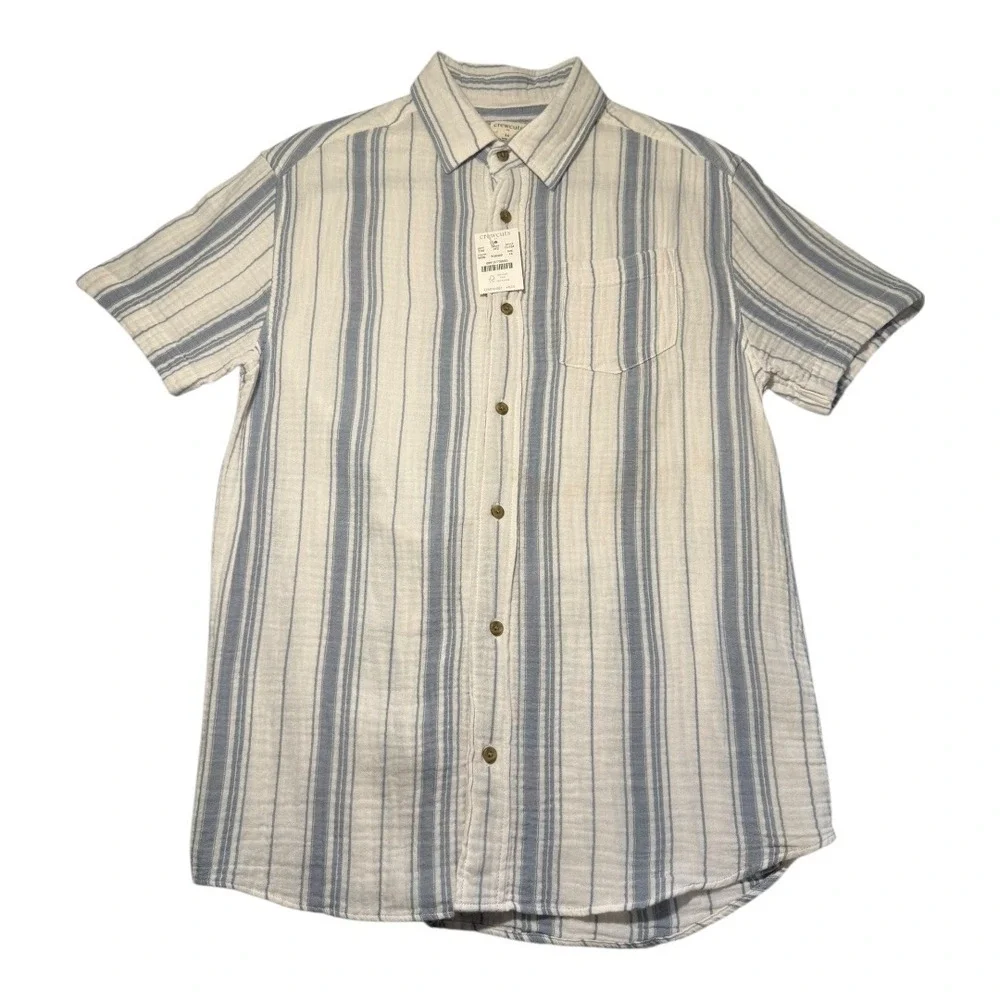Crewcuts Boys Blue White Stripe Short Sleeve Button Up Shirt Size 14